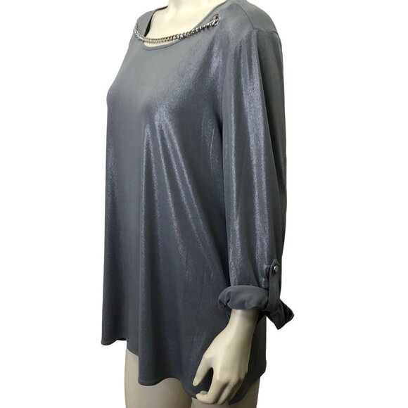 SLIM FACTOR $69 ROLL TAB SLEEVE BLOUSE L NEW WITH‎ TAG - Picture 5 of 7